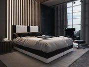 Pat matrimonial Boxspring 140 cm Pecos Comfort (Piele ecologică + Alb + Negru) (cu saltea și sp. depozitare). 1056264