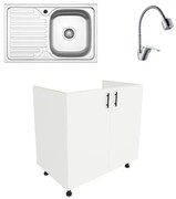 Set Masca Chiuveta Karo, Alb, 80 x 50 x 80 cm, Chiuveta Inox, Cuva dreapta, Baterie Flexibila