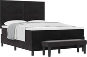 vidaXL Pat cu arcuri cu saltea cu headboard Negru 140 x 190 cm Catifea