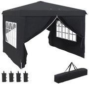 Outsunny Cort cu Copertina Pliabila de 3x3m, Adapost pentru Soare, Reglabil in Inaltime, Geanta de Transport si Saci de Nisip pentru Exterior, Gri