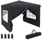 Outsunny Cort cu Copertina Pliabila de 3x3m, Adapost pentru Soare, Reglabil in Inaltime, Geanta de Transport si Saci de Nisip pentru Exterior, Gri