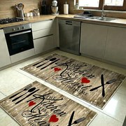 Set covoare bucatarie antiderapante, 2 piese, model mesaj decorativ