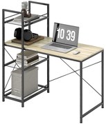 HOMCOM Birou de calculator cu raft reversibil cu 4 niveluri, masă de calculator, cadru din oțel 110 x 53 x 115,5 cm stejar negru | Aosom Romania