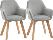 HOMCOM Set 2 Scaune de Sufragerie cu Picioare din Lemn, Scaune de Bucatarie Capitonate cu Cotiere din Tesatura Catifelata, 54x57x80cm, Gri