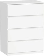 HOMCOM Comodă cu 4 Sertare, Organizator de Depozitare cu Ghidaje Metalice și Mânere cu Caneluri, 60x40x80 cm, Alb | Aosom Romania