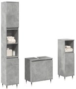 vidaXL Set mobilier de baie, 3 piese, gri beton, lemn compozit