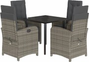 vidaXL Set mobilier de grădină cu perne, 5 piese, gri, poliratan