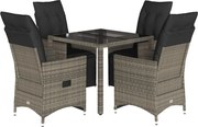 vidaXL Set bistro de grădină cu perne, 5 piese, gri, poliratan