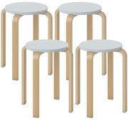 HOMCOM Set de Scaune Stivuibile pentru 4 Persoane, Scaune Moderne de Stivuire, Scaune Rotunde fără Spate, 40x40x45 cm, Lemn Natural | Aosom Romania