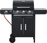 Outsunny Grătar pe gaz cu 3 arzătoare principale + 1 arzător lateral, raft, oțel inoxidabil, negru, 110 x 50 x 100 cm | Aosom Romania