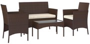 Outsunny Set Mobilier de Grădină din 4 Piese cu Canapea, 2 Fotolii și Măsuță de Cafea, 102x58x82 cm, Maro | Aosom Romania