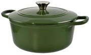Oală din fontă emailată cu capac 25x11 cm, 3.5L – Perfect Home 11862, verde, cu interior antiaderent, perfectă pentru gătit lent și uniform
