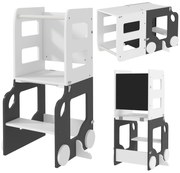 AIYAPLAY Scara Montessori 4 în 1 pentru Copii cu 2 Table și Set Masă și Scaun, din Lemn, 58x46x92 cm, Alb | Aosom Romania