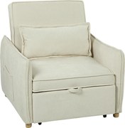 HOMCOM Fotoliu extensibil 3-în-1, fotoliu transformabil cu funcție de pat, pernă lombară, pentru living, crem | Aosom Romania