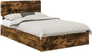 vidaXL Pat cu storage Stejar fumuriu 135 x 190 cm Lemn compozit