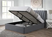 Pat tapitat Prestige 2, 160x200, cu somiera metalica rabatabila si spatiu de depozitare, culoare Gri