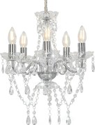vidaXL Candelabru cu mărgele de cristal, argintiu, rotund, 5 x E14