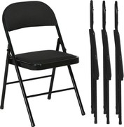 HOMCOM Set de 4 Scaune Pliabile, Scaune Moderne cu Perne din Poliester pentru Acasă și Birou, 45x46x78 cm, Negru | Aosom Romania