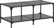 vidaXL Măsuță de cafea cu blat din sticlă neagră 98,5x50x40 cm oțel
