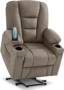 Fotoliu Electric Power Lift&Recliner, ridicare și rabatare, masaj și incalzire, porturi USB, suporturi pentru pahare, buzunare laterale, telecomenzi, PU, Maro deschis