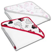 Set doua prosoape bebelus din bumbac cu gluga 90x90 cm Kidizi Minnie Clouds