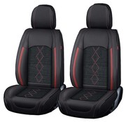 Huse auto premium 5 locuri Carguard Deluxe piele ecologica perforata si textil - negru - rosu inchis