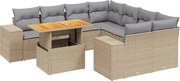 vidaXL Set canapele de grădină, 9 piese, cu perne, bej, poliratan