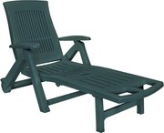 vidaXL Șezlong de plajă cu suport picioare, verde, plastic