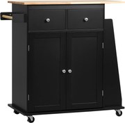 HOMCOM Insulă de Bucătărie cu Dulăpior, 2 Sertare și Suport pentru Condimente cu 3 Rafturi, 89x45x89,5 cm, Negru | Aosom Romania