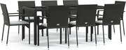 vidaXL Set mobilier de grădină cu perne, 9 piese, negru, poliratan