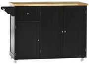 HOMCOM Masă de bucătărie insulă multi-depozitare 1 sertar 2 dulapuri 3 uși cu raft suport prosoape lemn de hevea negru | Aosom Romania