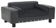 vidaXL Canapea câini, gri închis, 81x43x31 cm, pluș/piele ecologică