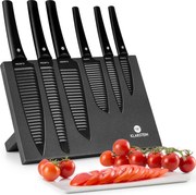 Klarstein KISSAKI SET DE CUTITE FORMAT DIN 7 PIESE, STATIV MAGNETIC, ACOPERIRE NON STICK, LAME ONDULATE, NEGRU
