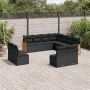 vidaXL Set canapele de grădină cu perne, 11 piese, negru, poliratan