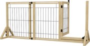 PawHut Gard Extensibil pentru Câini, Gard de Siguranță pentru Animale cu Ușă și 2 Panouri, Picioare Triangulare, 112-159x70 cm, Lemn Natural | Aosom Romania