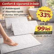 Set 3 Covorașe Baie din Bumbac Pakistanez 100%, Absorbante, Moi și Antiderapante, Alb