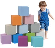 HOMCOM Set 12 Cuburi de Jucărie Moi pentru Copii 12-36 Luni, 20x20x20 cm, Multicolor Închis | Aosom Romania