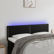 vidaXL Tăblie de pat cu LED, negru, 144x5x78/88 cm, piele ecologică