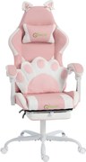 Vinsetto Scaun Gaming Ergonomic cu Urechi de Pisică, Fotoliu Gaming Birou Reclinabil din Piele Eco cu Suport pentru Picioare, Tetieră și Înălțime Reglabilă, Suport Lombar și Cervical, Roz | Aosom Romania