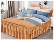 Lenjerie Pat Dublu, Bumbac Finet cu Volanase, 6 Piese - Portocaliu Bleu