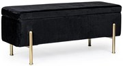 Bancheta cu spatiu pentru depozitare negru/auriu din catifea si metal, 110 cm, Irina Bizzotto