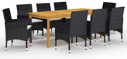 vidaXL Set mobilier de grădină, 9 piese, negru