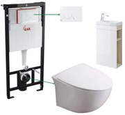 Set complet baie cu mobilier Cersanit si vas de wc suspendat Foglia