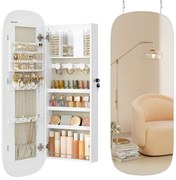 Oglinda suspendata cu depozitare bijuterii Alb Songmics 108x42x10 cm