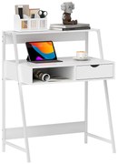 HOMCOM Birou Secretar Birou Calculator Stil neo-retro sertar Zonă de depozitare raft metal Alb | Aosom Romania