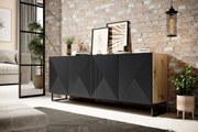 Comoda 200 cm Asha pe bază de metal - artizanal / negru mat
