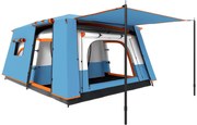 Outsunny Cort de Camping pentru 4-6 Persoane cu 2 Camere, Verandă și Geantă de Transport, 430x305x195 cm, Albastru | Aosom Romania