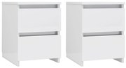 Noptiera, 2 buc., alb foarte lucios, 30 x 30 x 40 cm, PAL