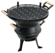 Gratar din fonta Muhler 109477, Ø35 cm, Carbune, Grilaj reglabil, Control flux de aer, Negru