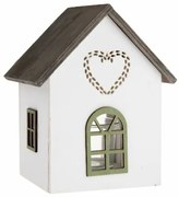 Sfeșnic din lemn cu sticlă Casă cu inimă, 15 cm,verde